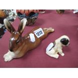 A Royal Doulton Recumbent Hare, HN2593, Doulton 'Bonzo' type dog. (2)