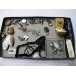 "925" and Other Brooches, locket pendant, thimble, rings, "Yardley Beauty School" badge, etc.