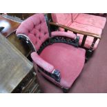 XIX Century Ebonised Armchair, with upholstered back, turned spindles, shaped arms, on turned and