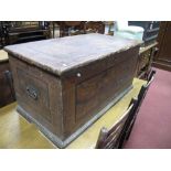 XIX Century Painted Pine Blanket Box, with a hinged lid, carrying handles, plinth base.
