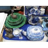 A Victorian Blue and White Teapot, of tapering octagonal form, Copeland 'Italian' teapot, cabbage