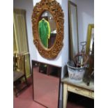 Oval Wall Mirror in Carved Hardwood Frame, plain rectangular wall mirror. (2)