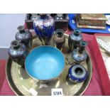 Seven Cloisonné Vases, bowl, brass tray.