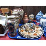 Two Pairs of Oriental Vases, larger single example, ginger jar, Middle Eastern copper wall