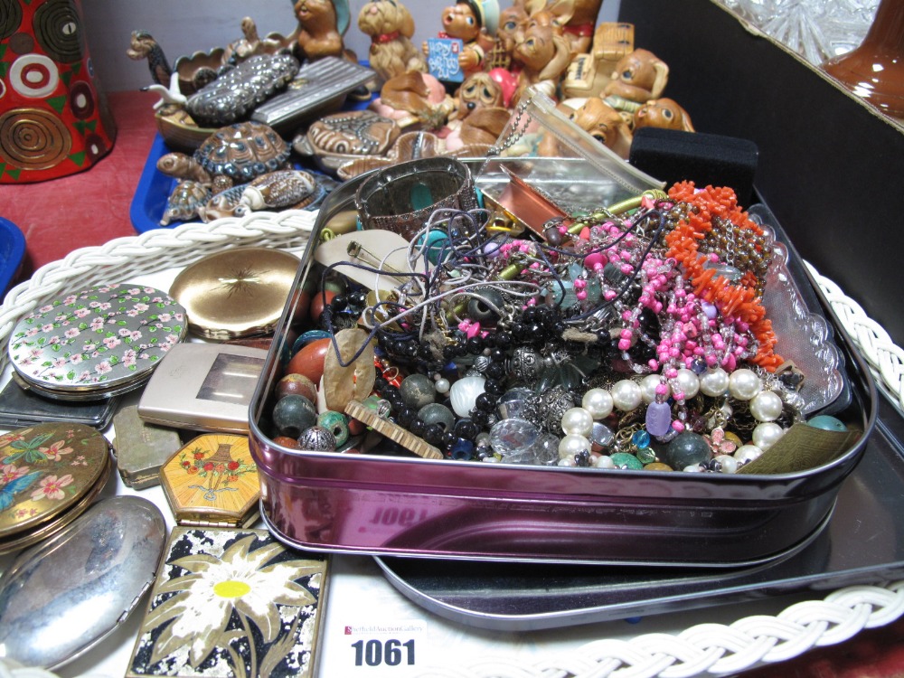 A Quantity of Costume Jewellery, Kigu, Stratton, and other compacts:- One Tray