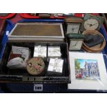 Old Cash Tin, boxed mineral specimens "Minerals and Precious Stones", travel clocks, tin, etc:-