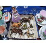 A Coalport Figurine 'Penelope', Beswick foal, Goldcrest, dogs, Shetland pony, etc:- One Tray