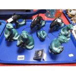 A Collection of Three Poole Pottery Small Dolphins, in turquoise and black glazes, printed marks,