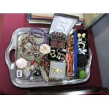 Assorted Costume Jewellery, including bracelets, beads, decorative hand mirror, butterfly ring,