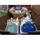 Three Mixing Bowls, Denby (2) and Portmeirion butter dishes, Lurpak toast rack, Celtic teapot, gravy