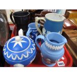 Copeland Jasper Teapot, three similar jugs, copper lustre and 1930's examples, Beswick tankards:-