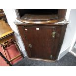 A Late XVIII Century Oak Flat Fronted Corner Cupboard, with 'H' hinges and three internal shelves.