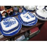 Tureens, including a pair of Willow pattern, two further Booths vessels and matching sauce boat:-