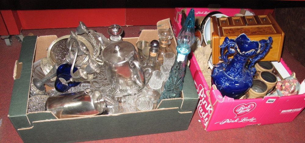 Pressed Glass, comport, decanter, glassware, jewellery box etc:- Two Boxes