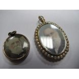 A Late XIX/Early XX Century Oval Locket Pendant, glazed front and verso within seed pearl border,