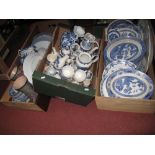 A Large Quantity of Blue and White China Pottery, including coffee pots, mugs, plates, meat