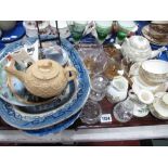 Crescent George Jones Tea-for-Two Set, Wedgwood teapot, other china, glassware:- One Tray