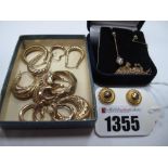 Assorted Hoop Earrings, including "375" and a pair of 9ct gold Victorian style stud earrings.