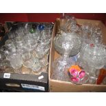 Stuart Cut Glass Decanter, cut glass vases, bowls, pressed and other glassware:- Two Boxes
