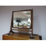 A XIX Century Style Oak Dressing Table Mirror, with brass finials, rectangular mirror, on shaped