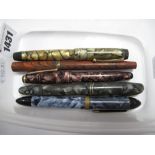 Fountain Pens - Five to include a Waterman's "Ripple" in red/black Ripple case, the cap with a .