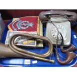 An Anvil Telephone 746F DFM 73/1, bugle, smokers pipes, razor, trade cards, etc:- One Tray