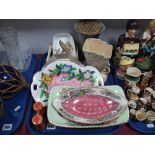Maling Lustre and Doulton Dishes, decorative and Wedgwood vases, Majolica sardine dish (no lid),