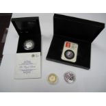 A 1997 Silver Piedfort Two Pounds Coin, a 2015 silver Britannia two pounds coin, a Royal Mint