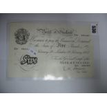 A Circulated Leslie Kenneth O'Brien White Five Pounds Banknote (19 February 1955), number Z01