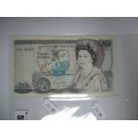 A Circulated Bank of England Twenty Pounds Note, G.M. Gill Chief Cashier, number 6IW 000001.