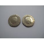 *WITHDRAWN* Two 'Undated' Twenty Pence Coins (Issued in 2008), Elizabeth II D.G. Reg FD.