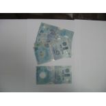 Eight Northern Bank Polymer Five Pounds Banknotes, some faults but still crisp.