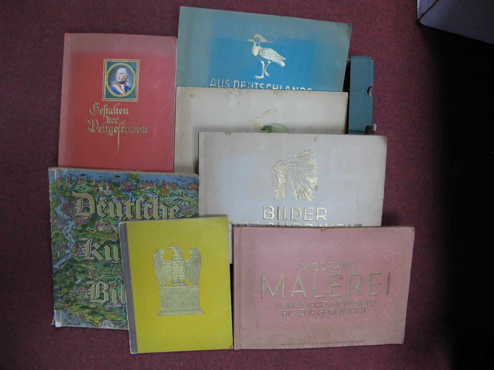 Seven German Trade Card Albums, (predominantly circa 1930's) thematics include The Middle Ages,