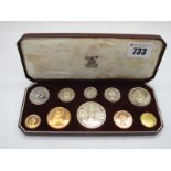 A Cased Royal Mint 1953 Queen Elizabeth II Coronation Proof Coin Set, (ten coins), some