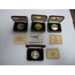 Four Cased Pobjoy Mint Silver Commemorative Crowns/medallions, Including The Medallion To