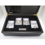 The Royal Mint 2013 First Strike PCGS PR69DCAM Encapsulated Four Coin Gold Sovereign Set, comprising