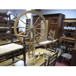 A Large Light Oak Spinning Wheel, 80cm diameter wheel.