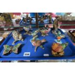 Shude Hill Enamelled trinket Boxes as Birds and Butterfly, (10):- One Tray