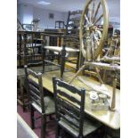 An Oak Rectangular Shaped Refectory Style Table, with trestle ends; together with a set of six