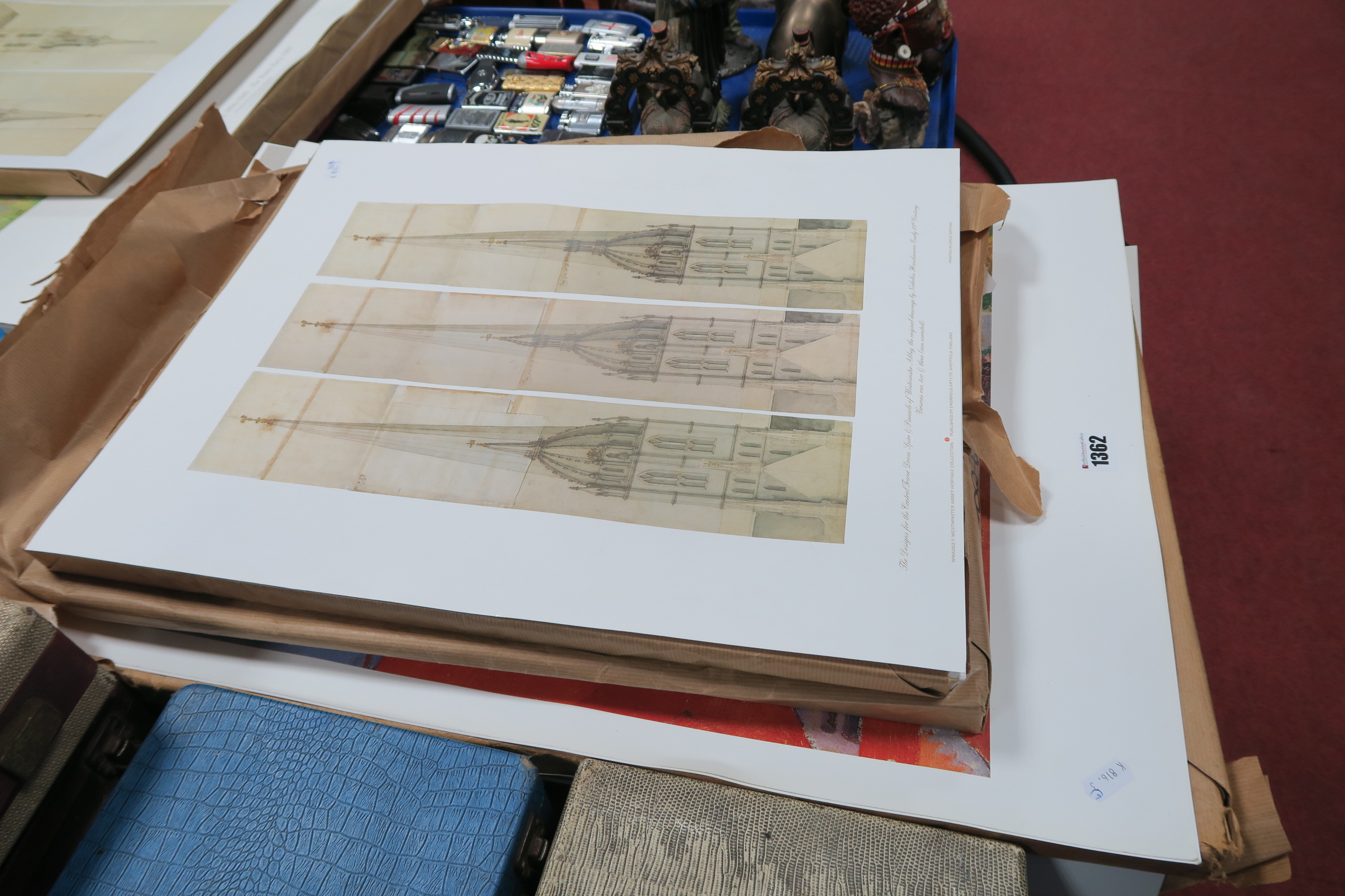 A Quantity of Unframed Prints, the Design for the Central Tower, Dome Spire of Westminster Abbey,