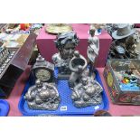 Shude Hill Buddha's, classical bust, clock, modernist figures:- One Tray
