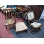An Edwardian Beech Folding Rocking Chair, country farmhouse chair and nursing chair. (3)