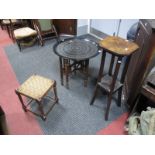 A Plant Stand, with earlier inlaid top, folding coffee table, stool. (3)
