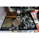 Medallion Badges, diamanté necklaces, compact, trinket box, wristwatch, heart pendants on chains,