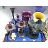 Mottled Glass Vase as a Female Torso, other coloured glass ware, etc:- One Tray