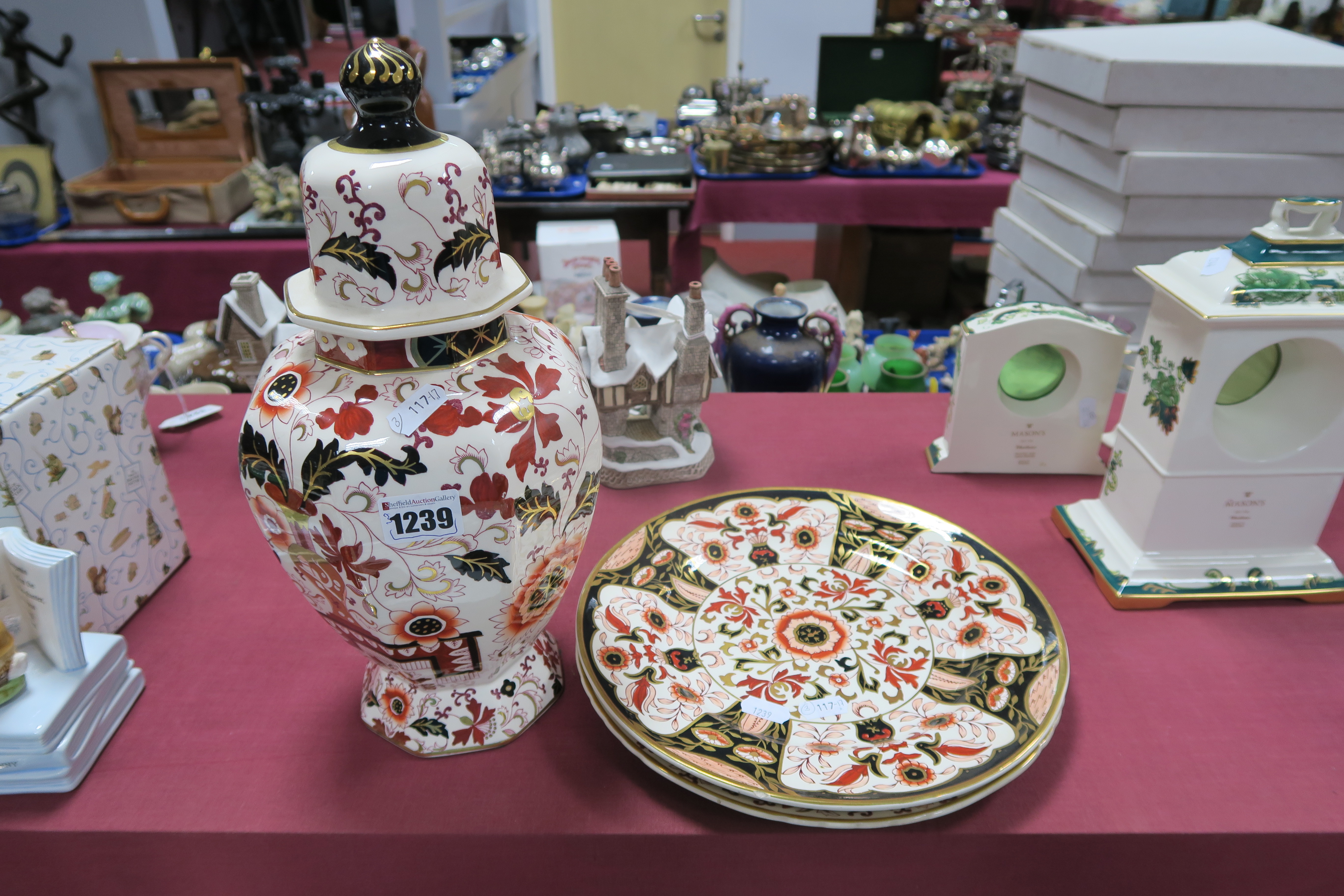 A Large Mason's Ironstone Octagonal Temple Jar and Cover, in the Franklin pattern; together with