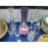 Decorative Lady Dressing Table Tidy Jar, glass stoppered bottles, vases, glasses, etc:- One Tray