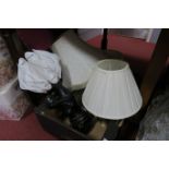 Barometer, vases, cabinet plates, brass table lamps, glassware:- Three Boxes