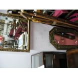 A Gilt Framed Rectangular Wall Mirror, another brass framed mirror having canted corners.