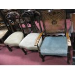 A 1920's Cane Backed Beech Armchair; pair of Edwardian single chairs. (3)